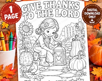 Give Thanks to the Lord Coloring Page, Psalm 107:1, Christian Thanksgiving Printable, Fall Sunday School Activity
