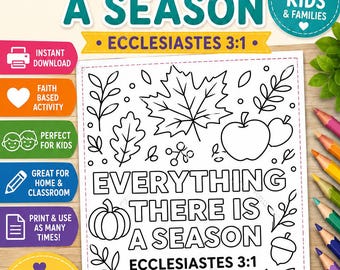 Ecclesiastes 3:1 Coloring Page, To Everything There Is a Season Printable, Christian Fall Bible Verse, Sunday School Activity PDF