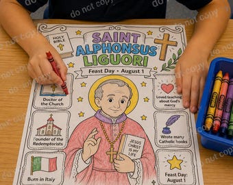 Saint Alphonsus Liguori Coloring Page | Catholic Saint Activity | August 1 Feast Day | Printable CCD Worksheet | Catholic Homeschool PDF