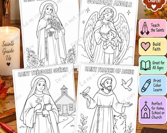 October Catholic Saints Coloring Pages Bundle | 25 Printable Religious Coloring Sheets | Catholic Classroom & Homeschool Activities
