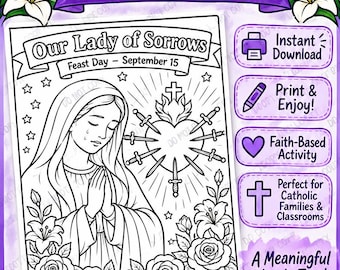 Vår Fru av Sorgernas Målarbild, Katolsk Bild för Barn, Festdagen 15 september, Jungfru Maria Utskrivbar, Katolsk Religionsundervisning