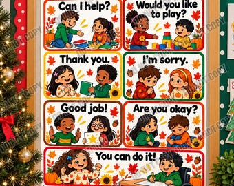 Fall Kind Words Classroom Poster, Kindness Printable, Positive Communication Visual, Autumn Classroom Decor, Social Skills