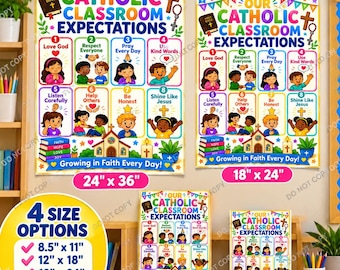 Catholic Classroom Expectations Poster, 8 Catholic Classroom Rules, Religious Education Wall Art, Physical Print, 4 Sizes