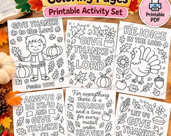 Christian Fall Coloring Pages, Thanksgiving Bible Activity, Give Thanks to the Lord, Sunday School Printable, 6-Page Digital Download
