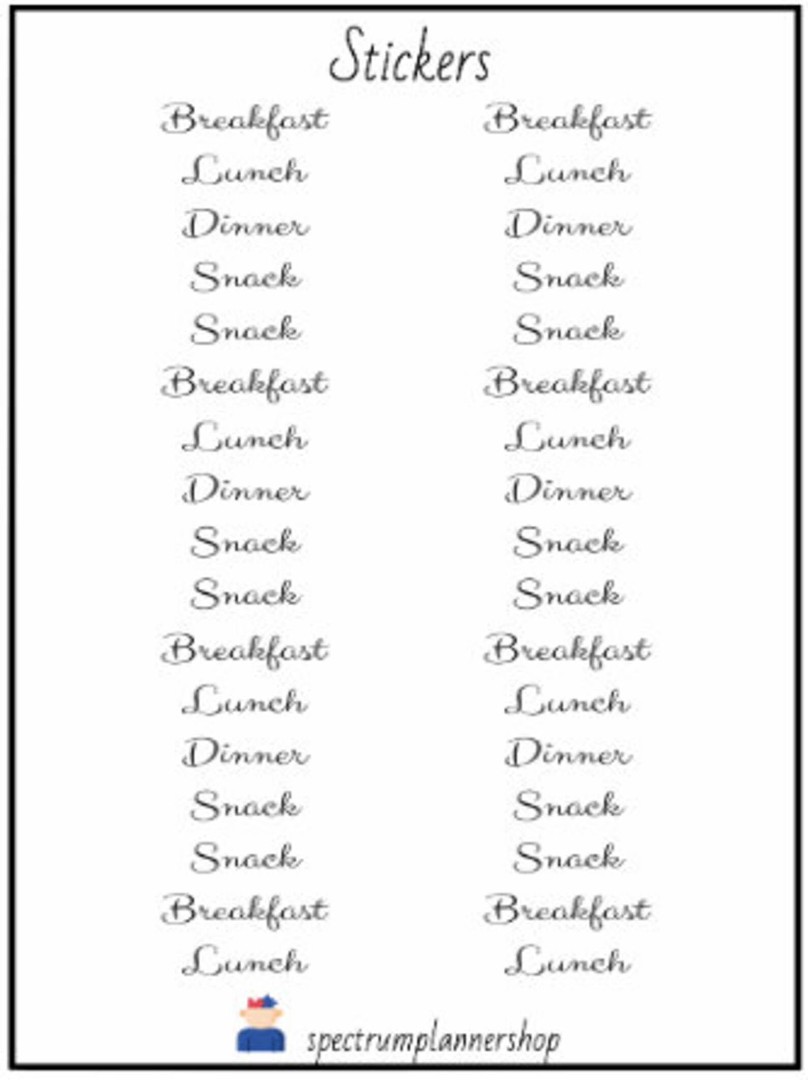 Breakfast lunch and dinner sticker scripts /Meal Plan sticker | Etsy