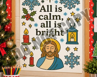 All Is Calm All Is Bright Christmas Poster | Christian Holiday Printable | Jesus Nativity Wall Art