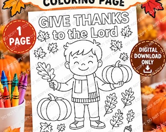 Give Thanks to the Lord Coloring Page, Psalm 107:1 Bible Verse Printable, Christian Fall Thanksgiving Activity, Digital Download