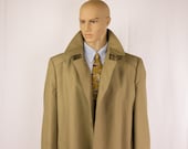 Vintage Rain Coat, Men 39 s 46L, Mackintosh Style, London Fog, Trench Overcoat, Insulated Liner, Water Repellent, 54 quot Bust, Khaki Fashion
