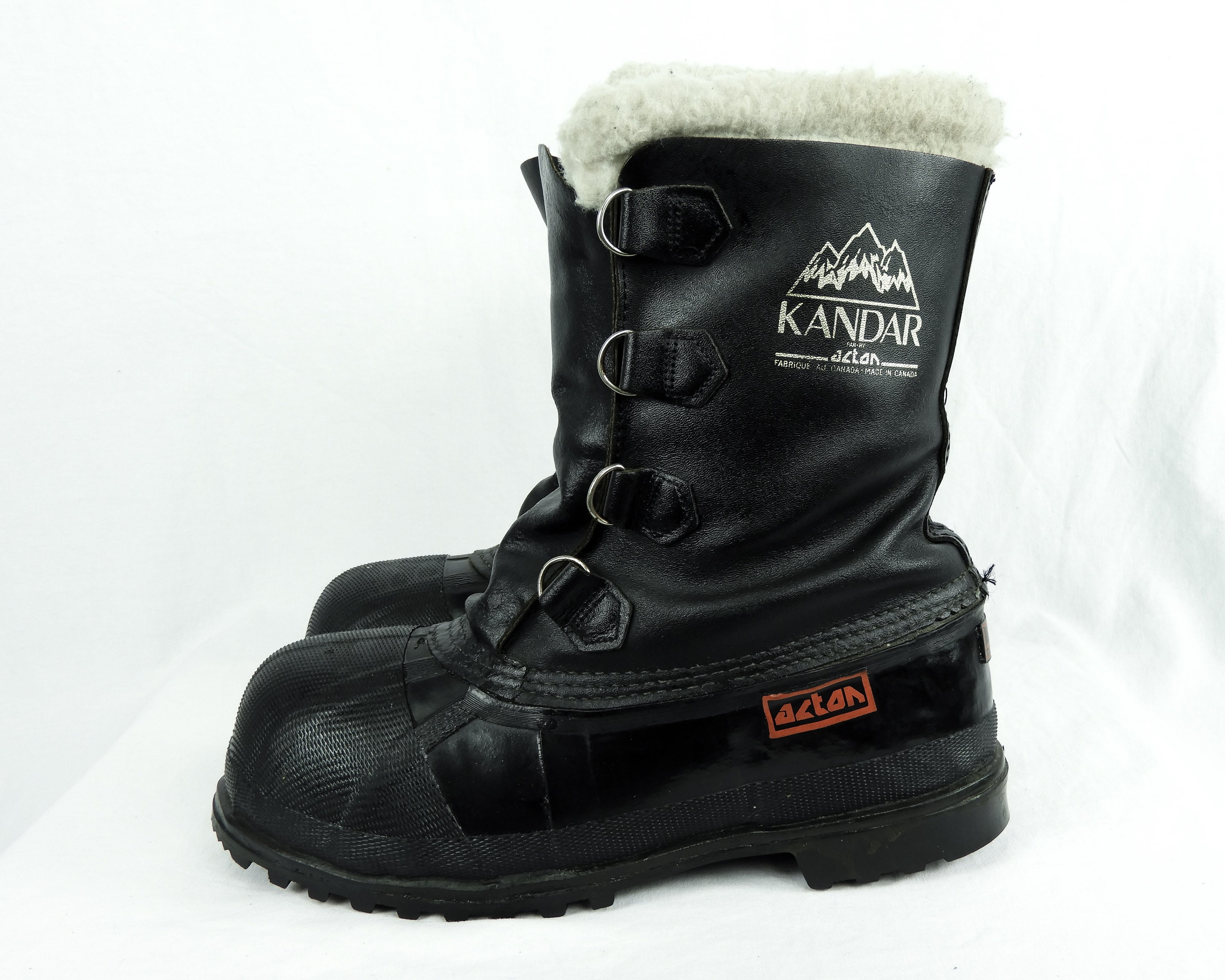 Vintage Winter Boots, Extreme Cold, Steel Toe, Black Work Boot, Acton Canada, Heavy Wool