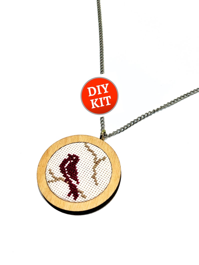 Modern DIY Cross Stitch Kit Bird DIY KIT Beginner Cross Stitch Kit Hand Embroidered Cross Stitch Necklace Kit