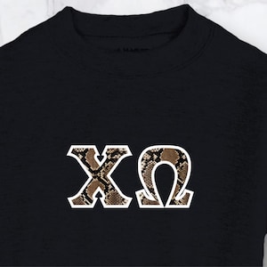 Chi Omega Animal Print Crew/ Sorority Crew/Embroidered Sorority Crew /Greek letters Crew