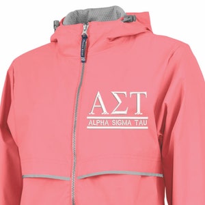 Alpha Sigma Tau Rain Jacket/ Sorority Rain Jacket/ Charles River Sorority Rain Jacket/