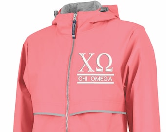 Chi Omega Rain Jacket/ Sorority Rain Jacket/ Charles River Sorority Rain Jacket/