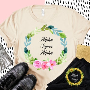 Alpha Sigma Alpha Floral Wreath T-shirt/ Sorority Shirt/ Alpha Sigma Alpha Sorority shirt/ Sorority gift/ Sorority item/ Big Little Shirt