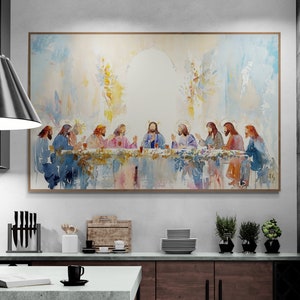 Dynamic Last Supper watercolor, ideal for decorating the kitchen for holidays.