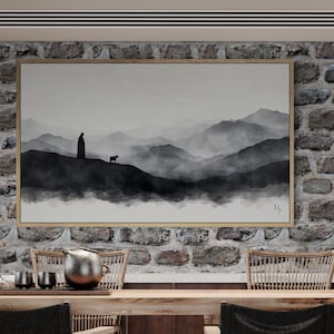 Jesus Leaves the 99 Art, Framed Print Minimalist Neutral Painting, Biblical Art, Modern Christian Wall Artwork, LDS Art Faith Gifts