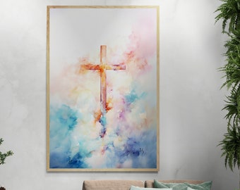 Abstract Christian Cross Art Print: Minimalist Jesus Wall Decor (Digital Download)