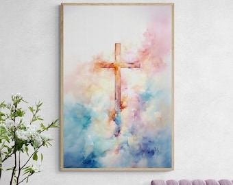 Christian Cross Wall Art: Abstract Jesus Print, Framed