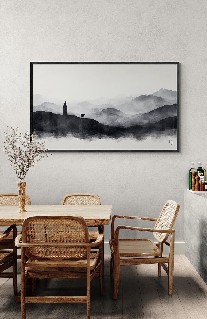 Jesus and Lost Lamb Print: Minimalist Christian Wall Art (digital ...