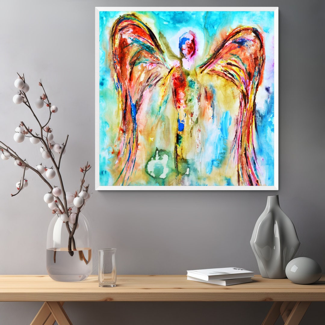 Colorful Abstract Christian Art Print Interactive Angel With Wings Wall