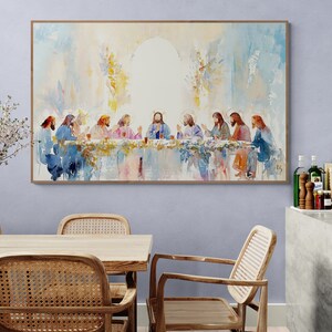 Expressive religious art in watercolor, featuring the Last Supper, a thoughtful Christian gift