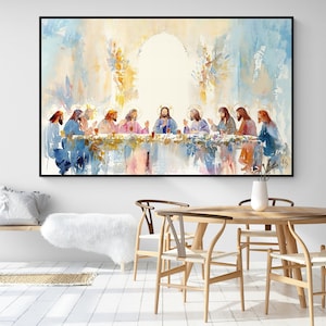 Elegant Last Supper watercolor, a conversation starter during holiday feasts in the dining room