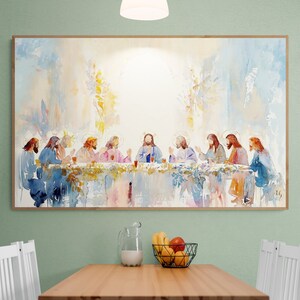 Elegant Last Supper watercolor, bringing a touch of spirituality to modern home decor