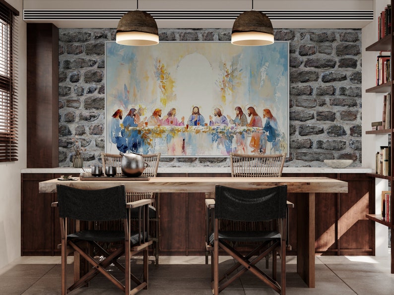 Expressive Last Supper painting, enhancing the spiritual atmosphere in dining areas during Lent.