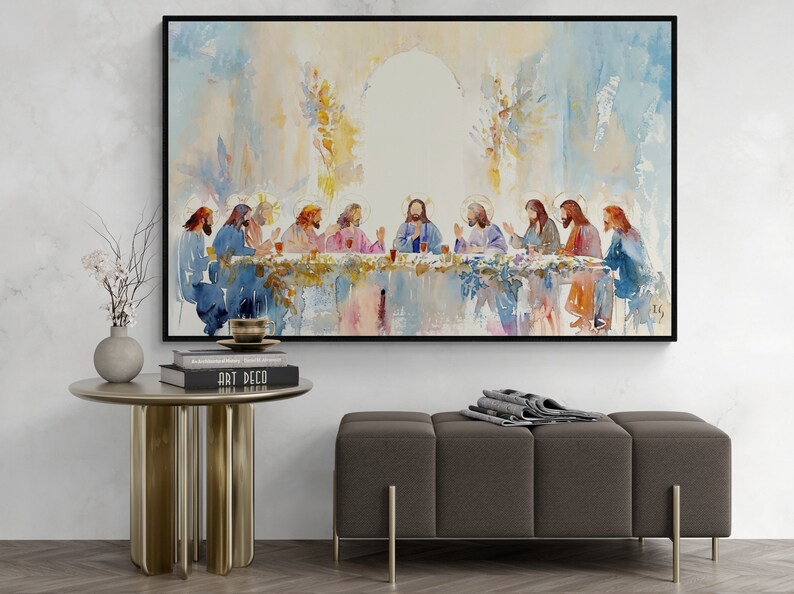Last Supper watercolor painting, a stunning centerpiece for dining room decor during Easter