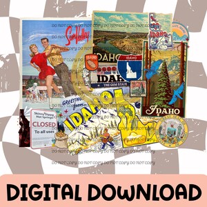 Collage estatal PNG / Descarga digital. Sublimación, collage PNG, PNG retro, PNG vintage, PNG de patata, PNG de moda, PNG sureño, PNG de identificación, y'all