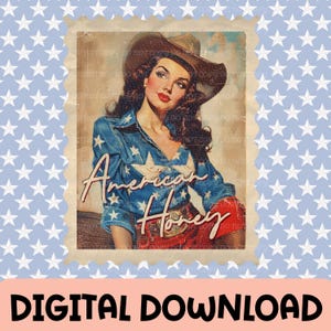 Miel américain PNG | Téléchargement numérique. sublimation, png des États-Unis, png vintage, png de timbre, png de pays, png de l'ouest, cow-girl, 4 juillet png