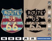 Route 66 American Pride Vintage Road Sign Logo .svg .png Vector Art for digital printing projects Shirts, Coffee Mugs, Posters, Stickers