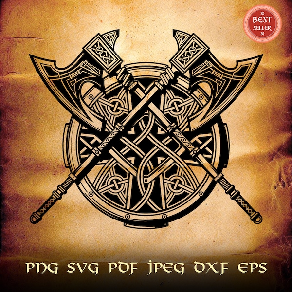 Viking Shield Axes Celtic Art Logo Tattoo .svg .eps .png Vector Artwork for digital, printing projects T-Shirts, Mugs, Posters, Stickers