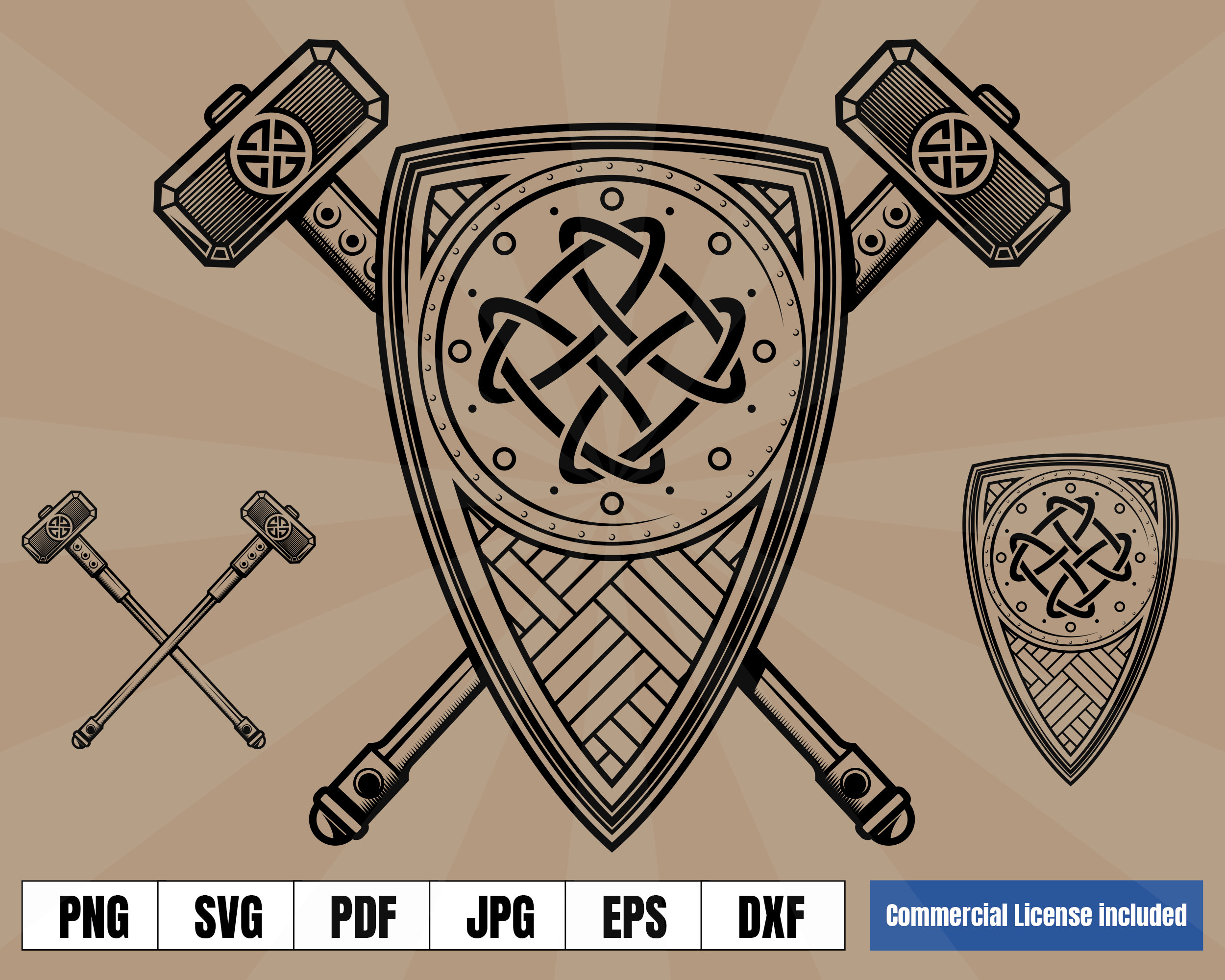Viking Coat of Arms Shield Hammers Norse Tattoo Art Logo .svg Etsy