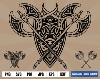 Viking Shield and Axes Coat of Arms Norse Tattoo Art (Instant Download ...