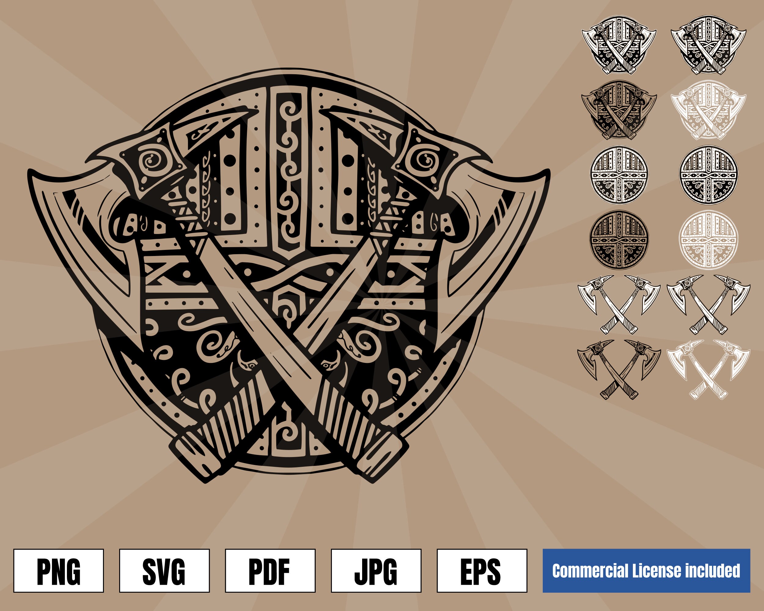 Viking Celtic Shield with Axes .svg .eps .png . jpeg Vector | Etsy