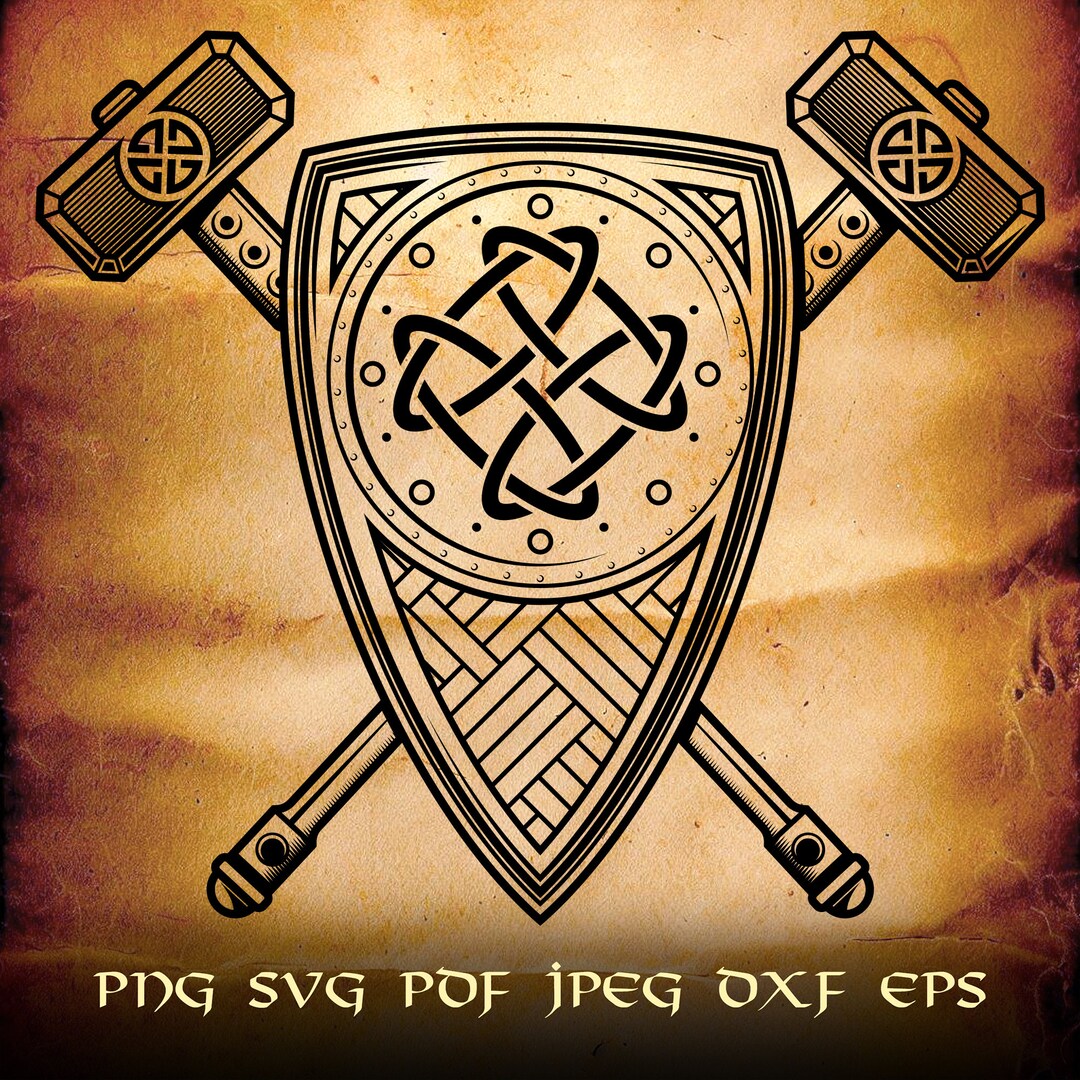 Viking Coat of Arms Shield Hammers Norse Tattoo Art Logo .svg .png Vector for Digital & Printing