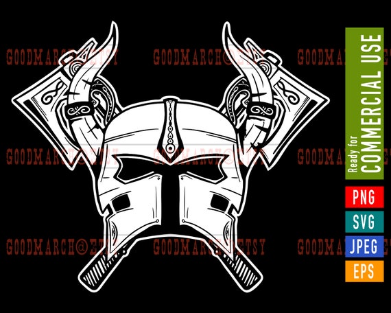 Viking Celtic Helmet With Axes Svg Eps Png Jpeg Vector Etsy