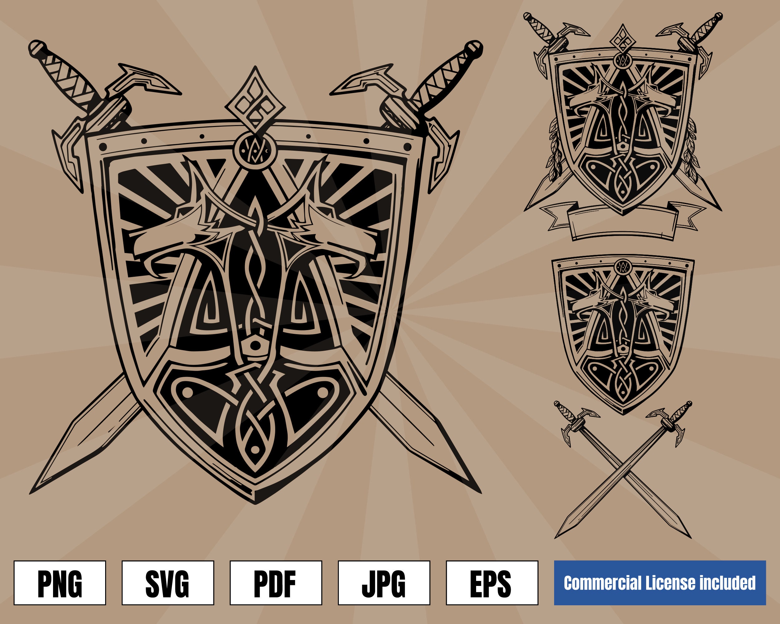 Viking Armor Wolves Shield and Swords Celtic Logo Tattoo .svg | Etsy