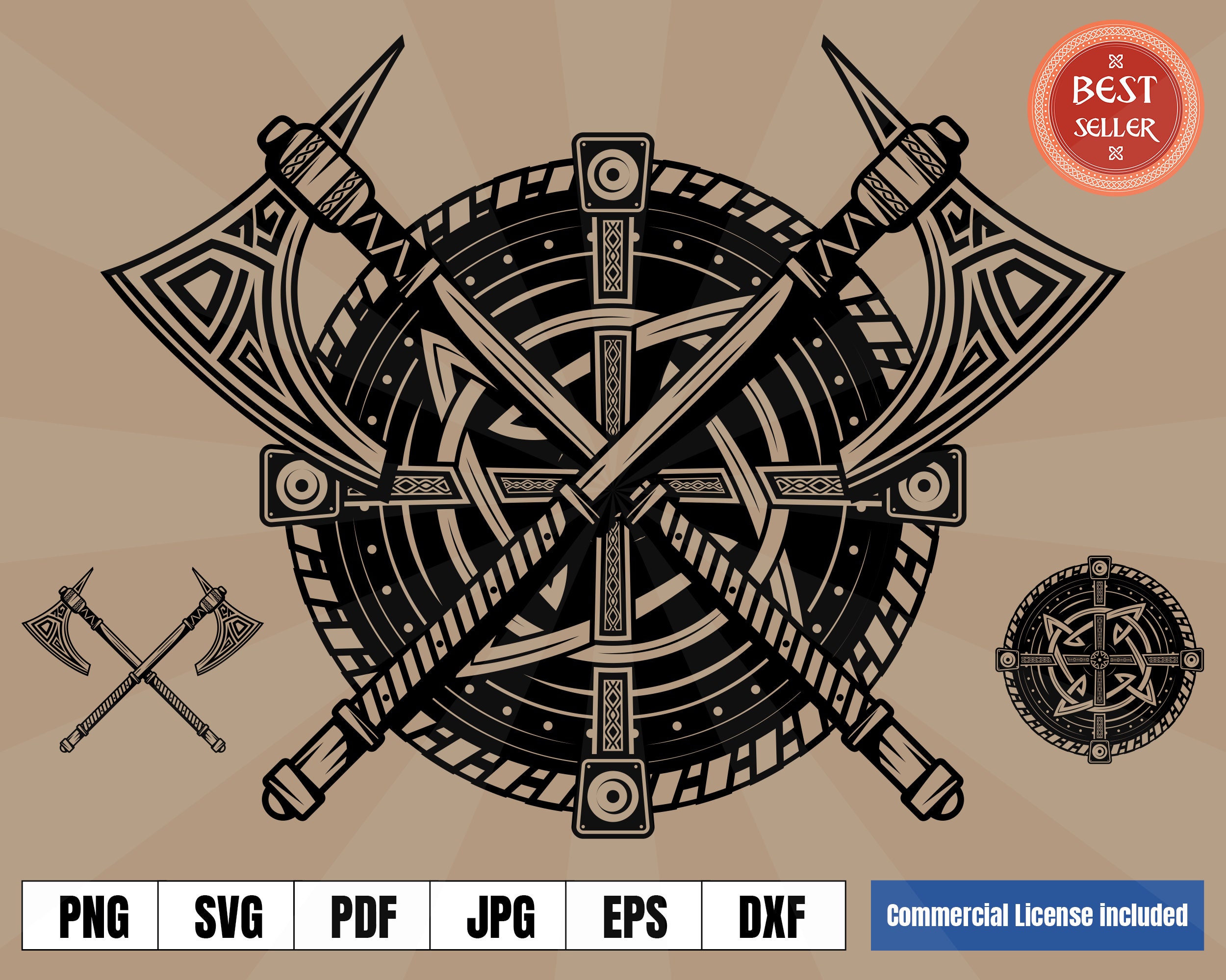 Viking Shield and Axes Coat of Arms Norse Tattoo Art Logo .svg | Etsy