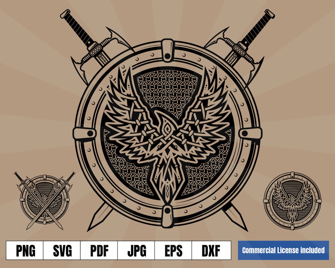 Viking Shield and Swords Raven Norse Tattoo Art Logo .svg .png - Etsy