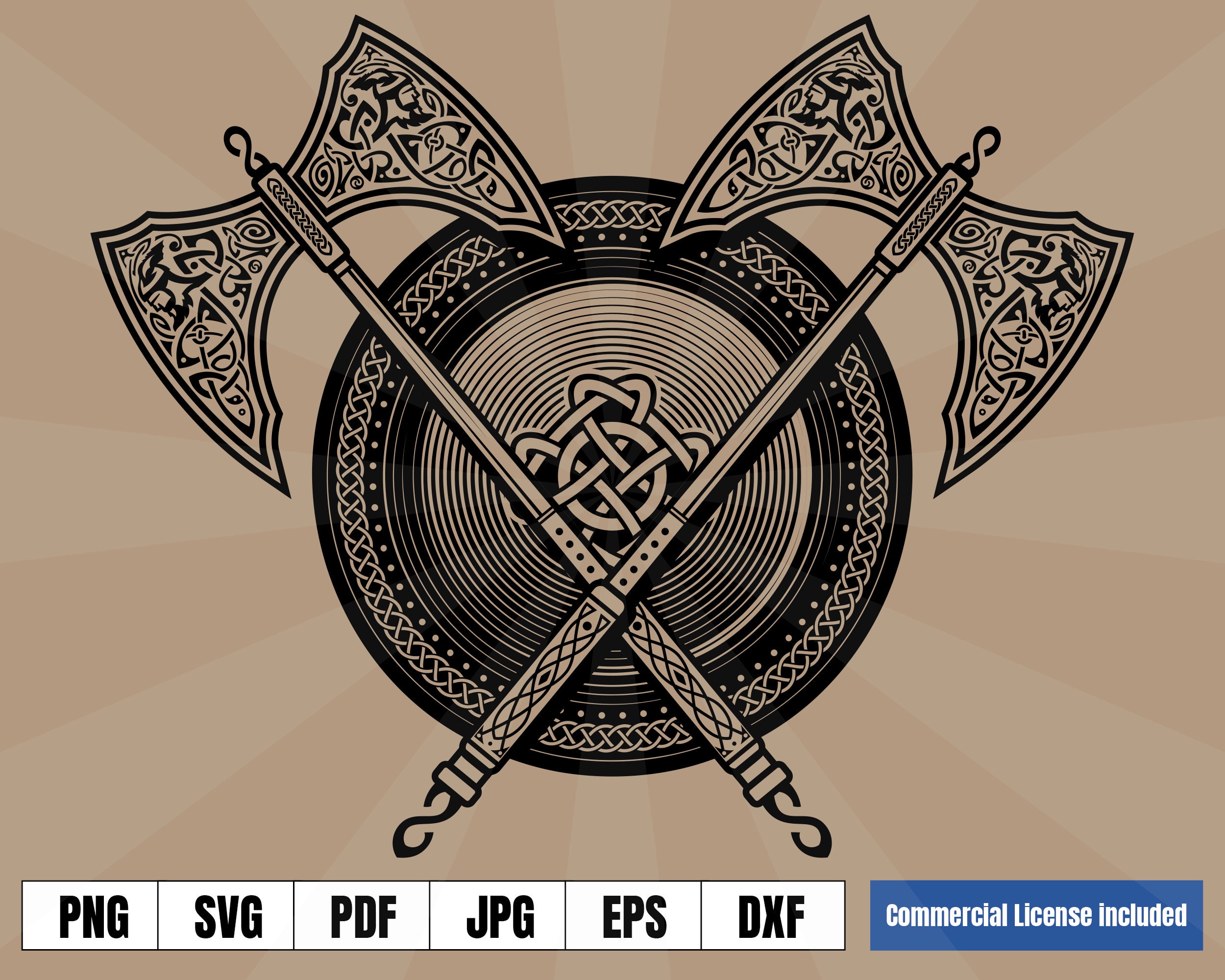 Viking Shield and Axes Coat of Arms Norse Tattoo Art Logo .svg | Etsy