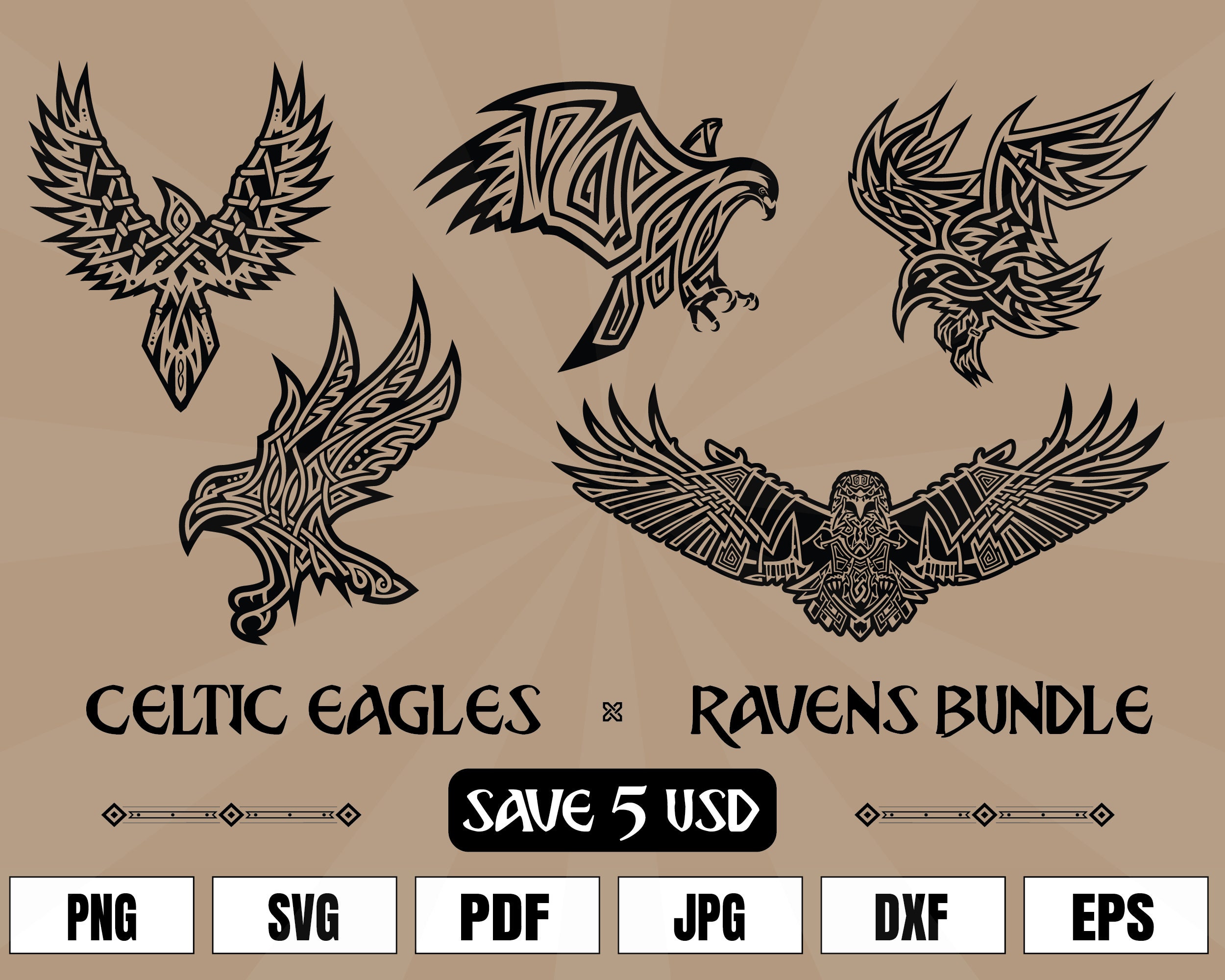 Celtic Eagle Raven Viking Tattoo Logo Art .svg .png Vector for Digital &  Printing Projects T-shirts, Coffee Mugs, Posters, Stickers - Etsy