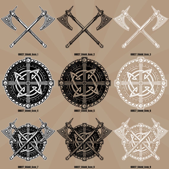 Viking Shield and Axes Coat of Arms Norse Tattoo Art Logo .svg .png Vector  for Digital & Printing Projects T-shirts, Mugs, Posters, Stickers - Etsy