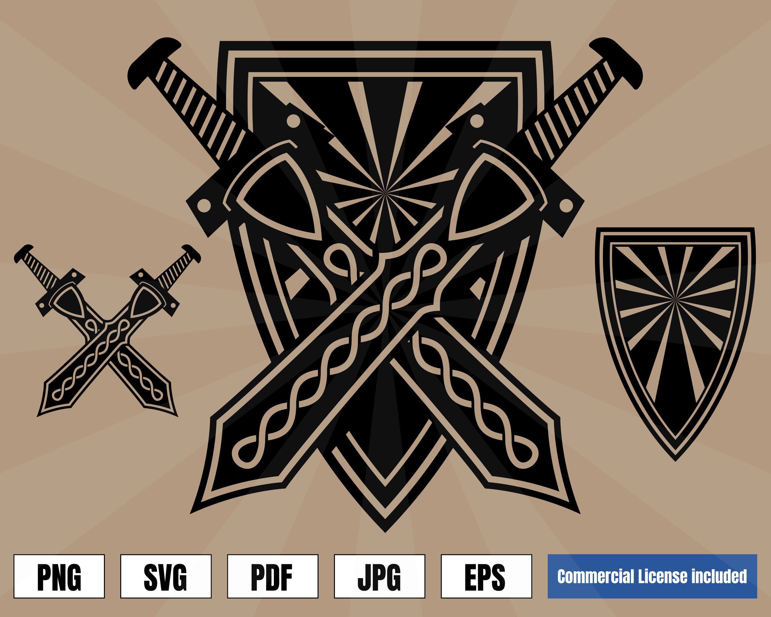 Viking Shield and Swords Coat of Arms Norse Art Logo .svg .png | Etsy