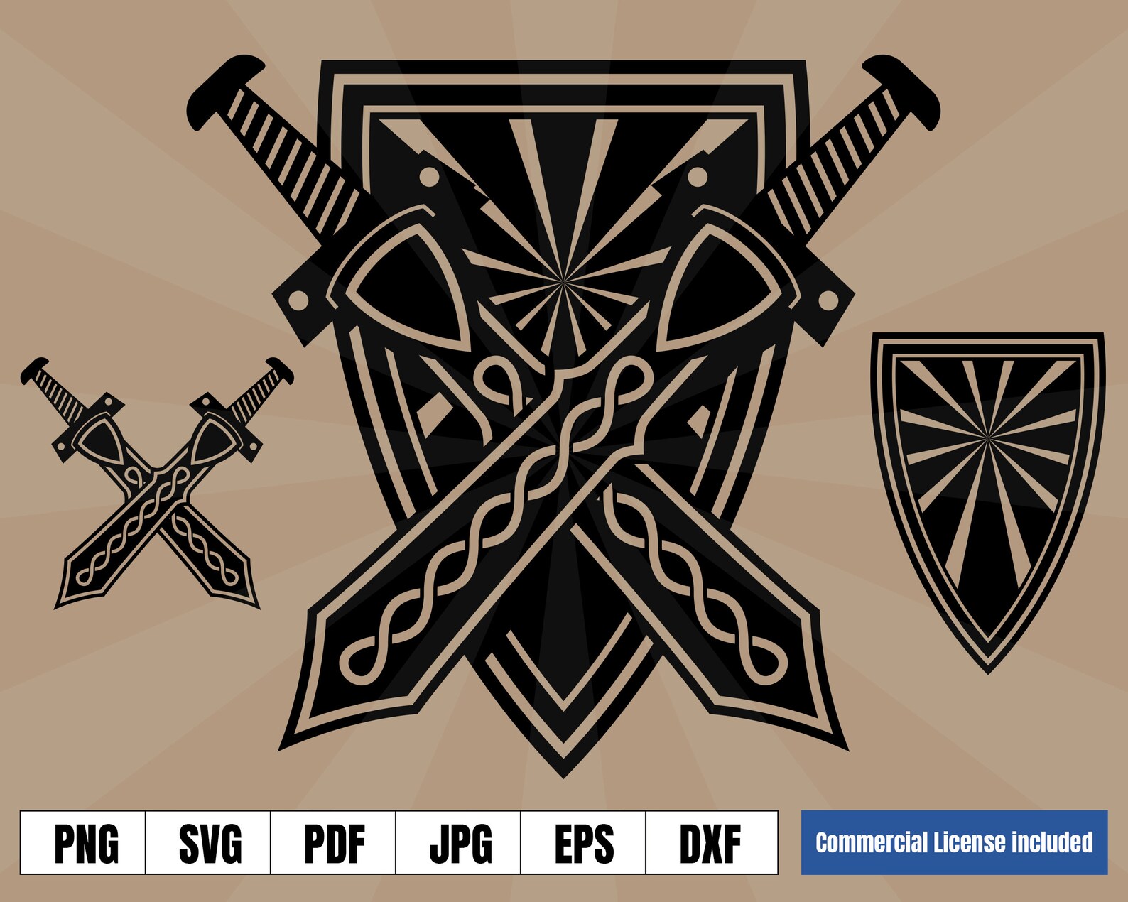 Viking Shield and Swords Coat of Arms Norse Art Logo .svg .png Etsy
