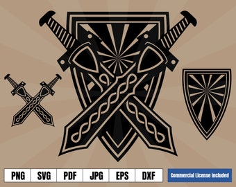 Viking Shield and Swords Coat of Arms Norse Art Logo .svg .png - Etsy