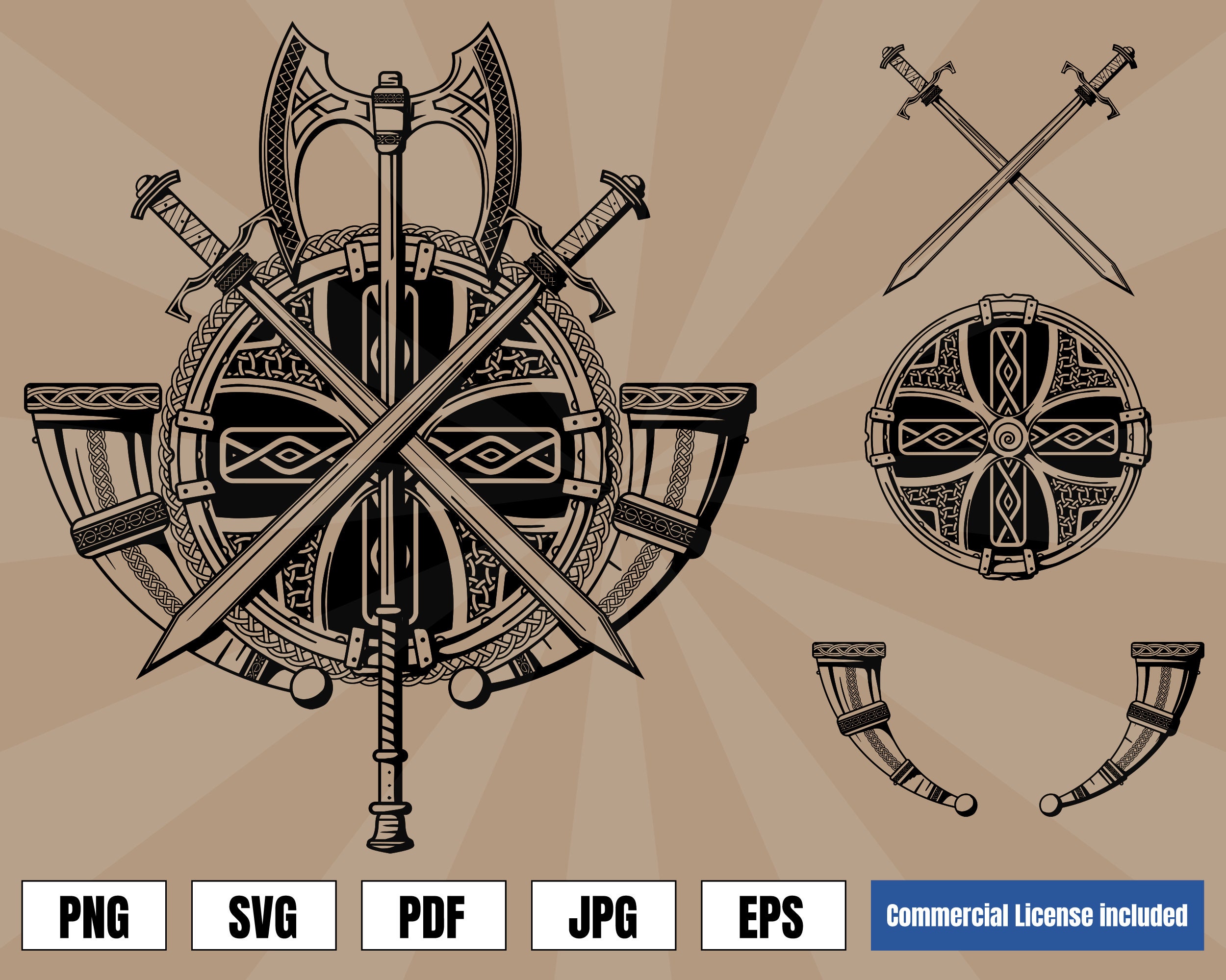 Viking Armor Shield Swords Axe Logo & Tattoo .svg .png | Etsy