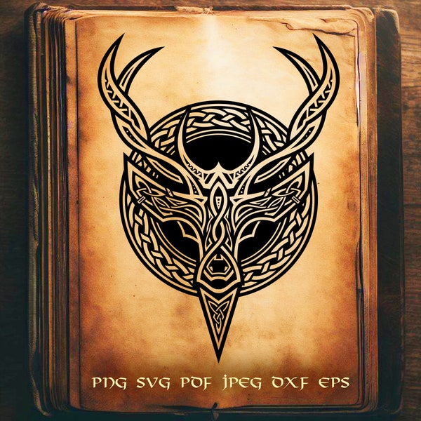 uvres d'art vectorielles scandinaves Viking Deer Celtic Spirit .svg .png .jpeg - pour projets numériques et d'impression T-shirts, tasses à café, affiches, autocollants