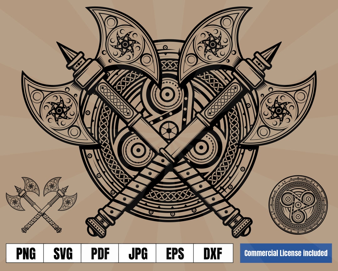 Viking Shield and Axes Coat of Arms Norse Tattoo Art Logo .svg .png ...